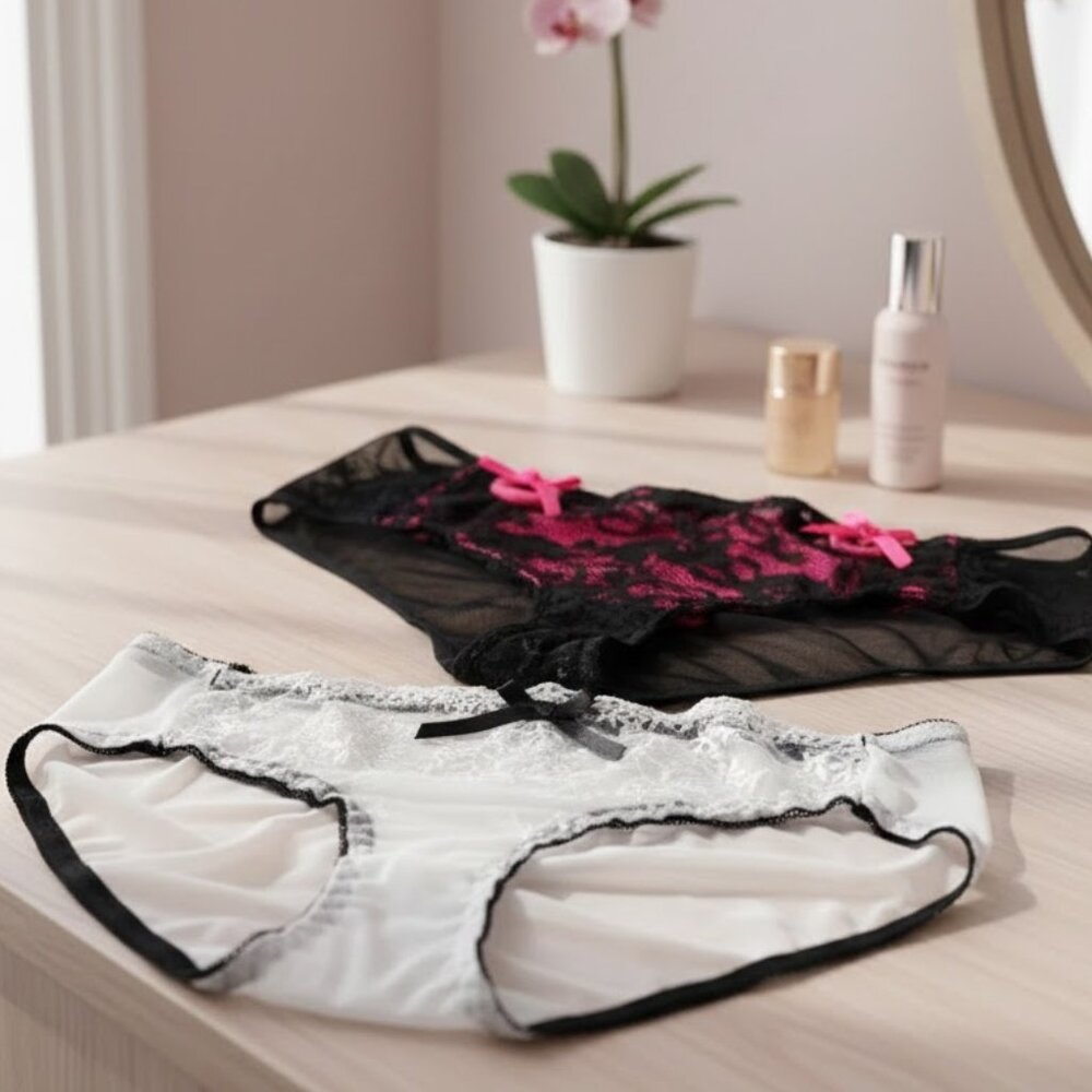 Unbranded Pink and White Women Lace Panties Underwear Lot Of 2 Size S/P..